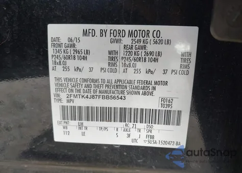 2015 Ford Edge Sel z USA, uszkodzony, nr VIN 2FMTK4J87FBB56543